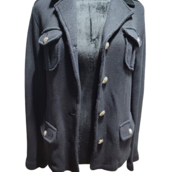 Lauren by Ralph Lauren Cardigan Sweater Blazer Navy Blue Black Collar W/ Size S - Picture 5 of 13